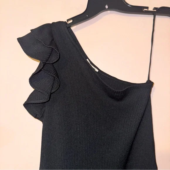 Rebecca Taylor Black One Shoulder Ruffle Jersey Dress Size XS NWOT! - Picture 5 of 10